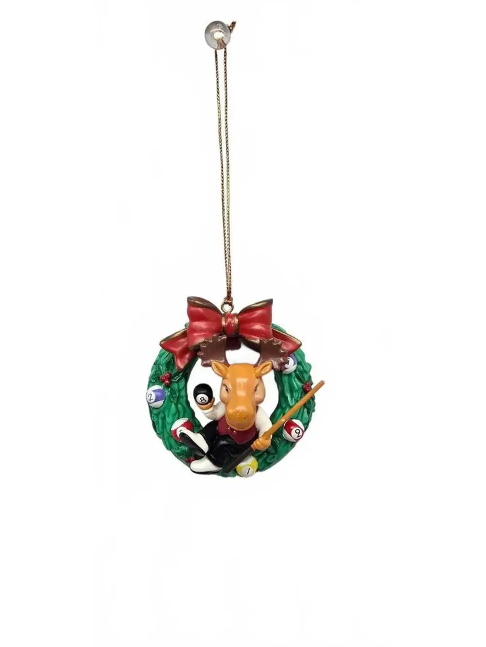 Christmas Pool-Themed Reindeer Wreath Ornament with Red Bow